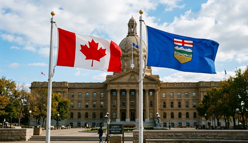Canadian and Alberta Flag