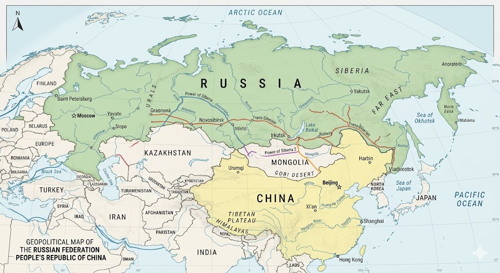 Map of Russia and China