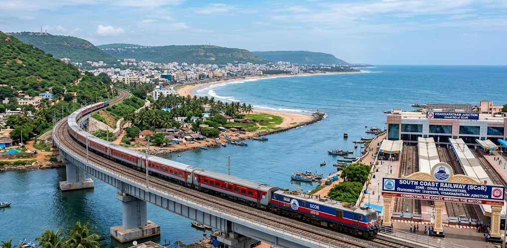 Coastal Railway Crossing a Bridge