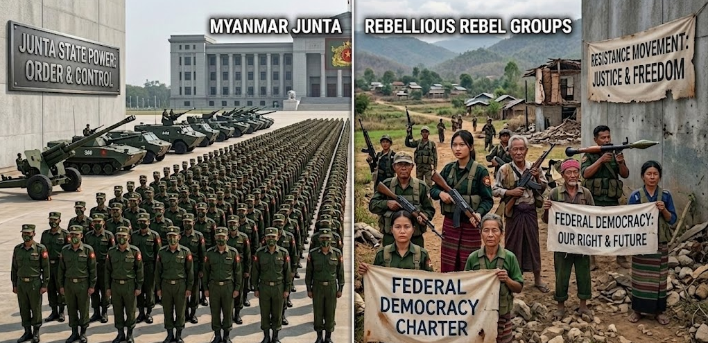 Myanmar civil war Junta vs Rebel Group
