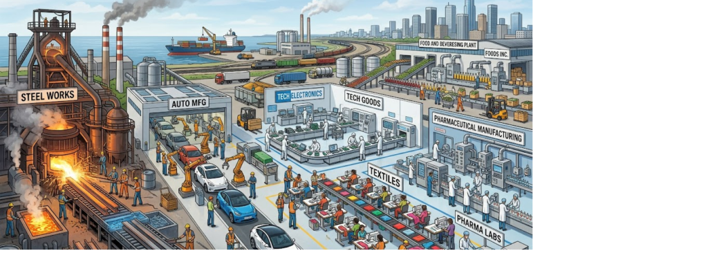 Industrial production in different sectors